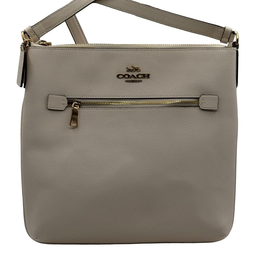 Coach Rowan File Bag Crossbody Purse Chalk White Crossgrain Leather‎ Gold Tone
